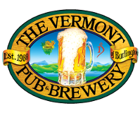 Logo of The Vermont Pub & Brewery featuring a beer mug and scenic background. Established 1988.