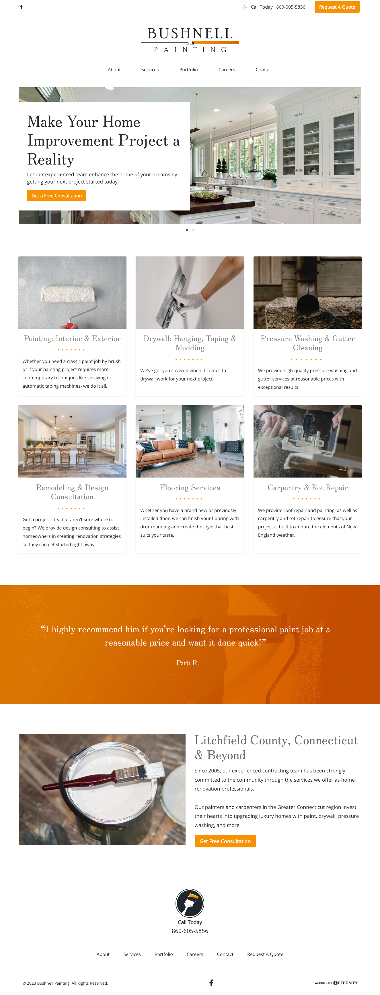 Homepage of Bushnell Painting highlighting home improvement services.