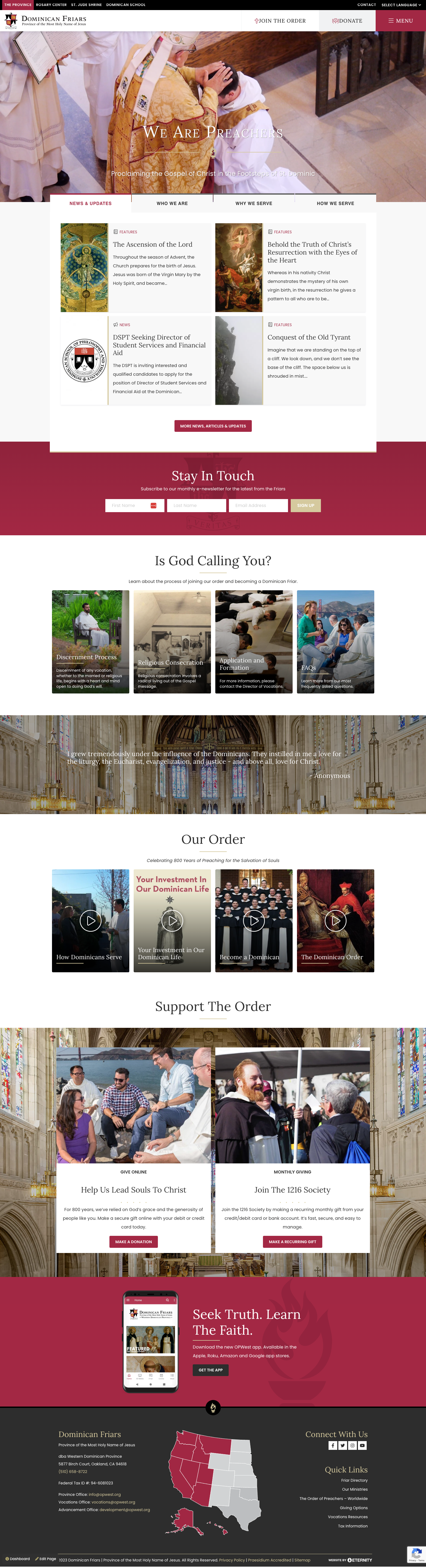 Homepage of the Dominican Friars showcasing their mission, updates, and ways to get involved.