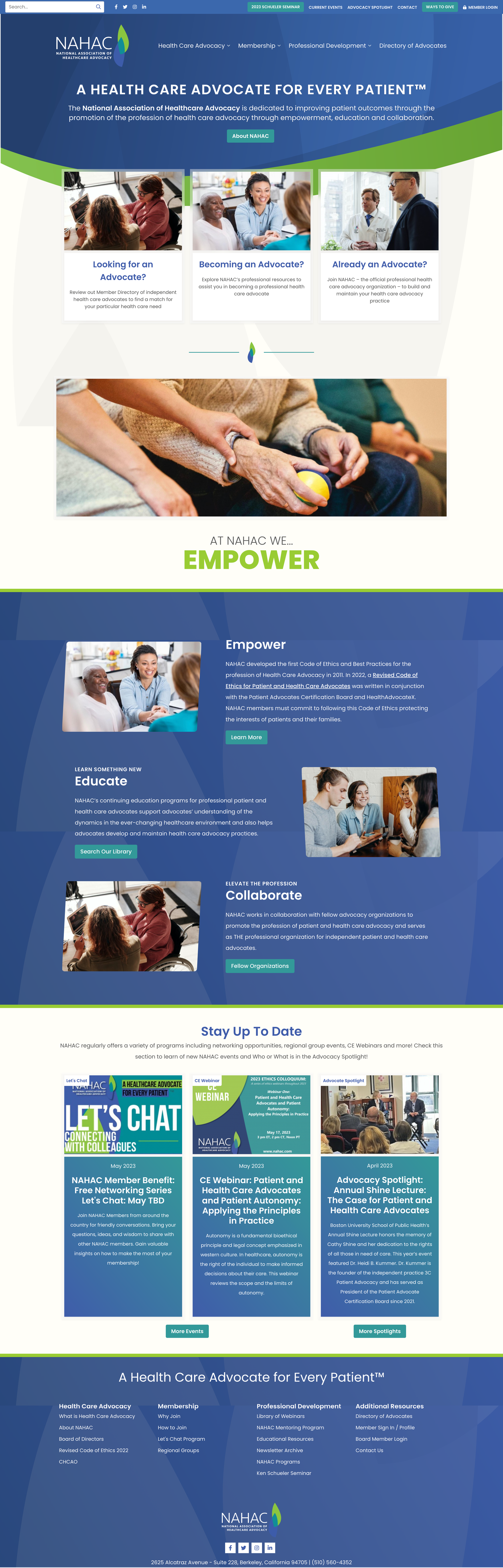 Website for the National Association of Healthcare Advocacy, promoting patient advocacy.