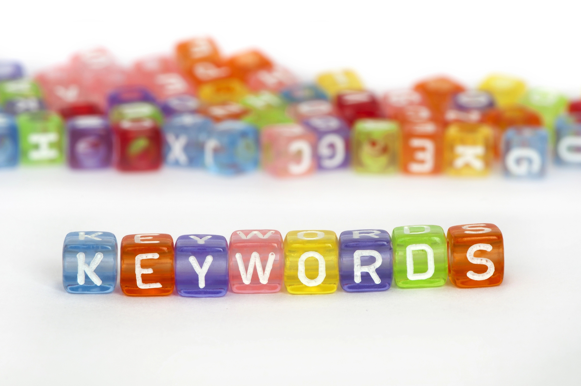 Keywords spelled out in colored blocks