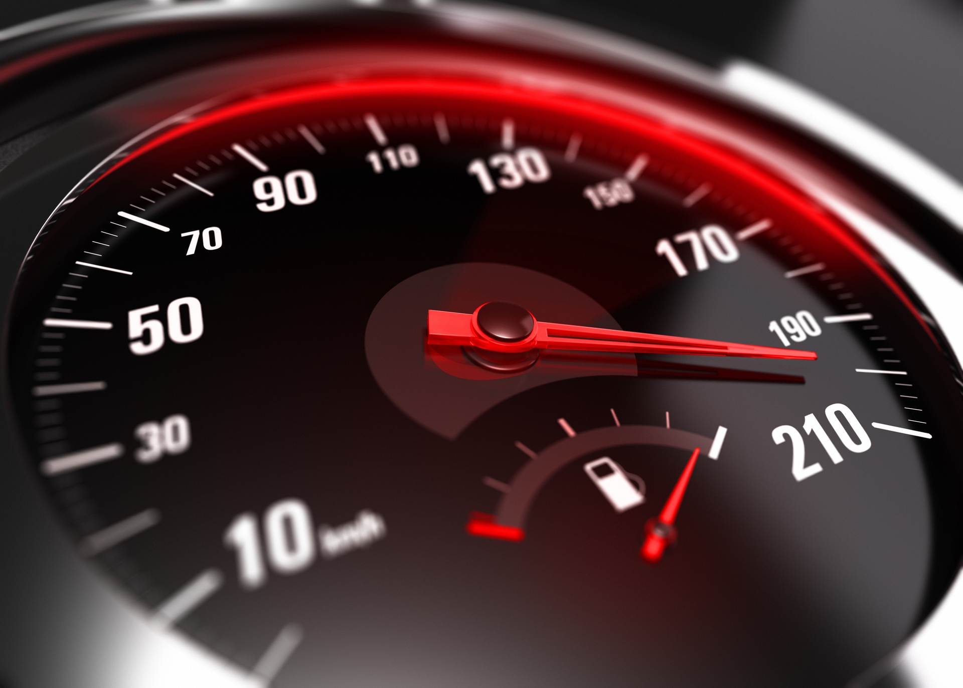 Closeup of Odometer With Red Needle on 200mph