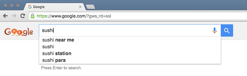 google search for sushi